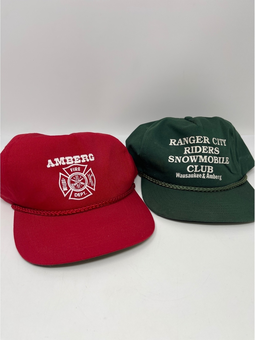 Vintage Amberg Fire Dept. Red Snapback Hat with Rope Detail & Ranger City Riders